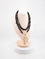 Handmade Black Onyx & Tiger Eye Beaded Necklace – Double Layer with Gold Hamsa Hand Pendant – Natural Gemstone Healing Jewelry for Protection & Energy – Unisex Spiritual Necklace