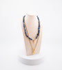 Layered Blue Gemstone Boho Necklace for Women – Handmade Natural Crystal Chip Necklace with Gold Spike & Coin Charms – Multi-Strand Fashion Jewelry, Unique Statement Gift for Her
