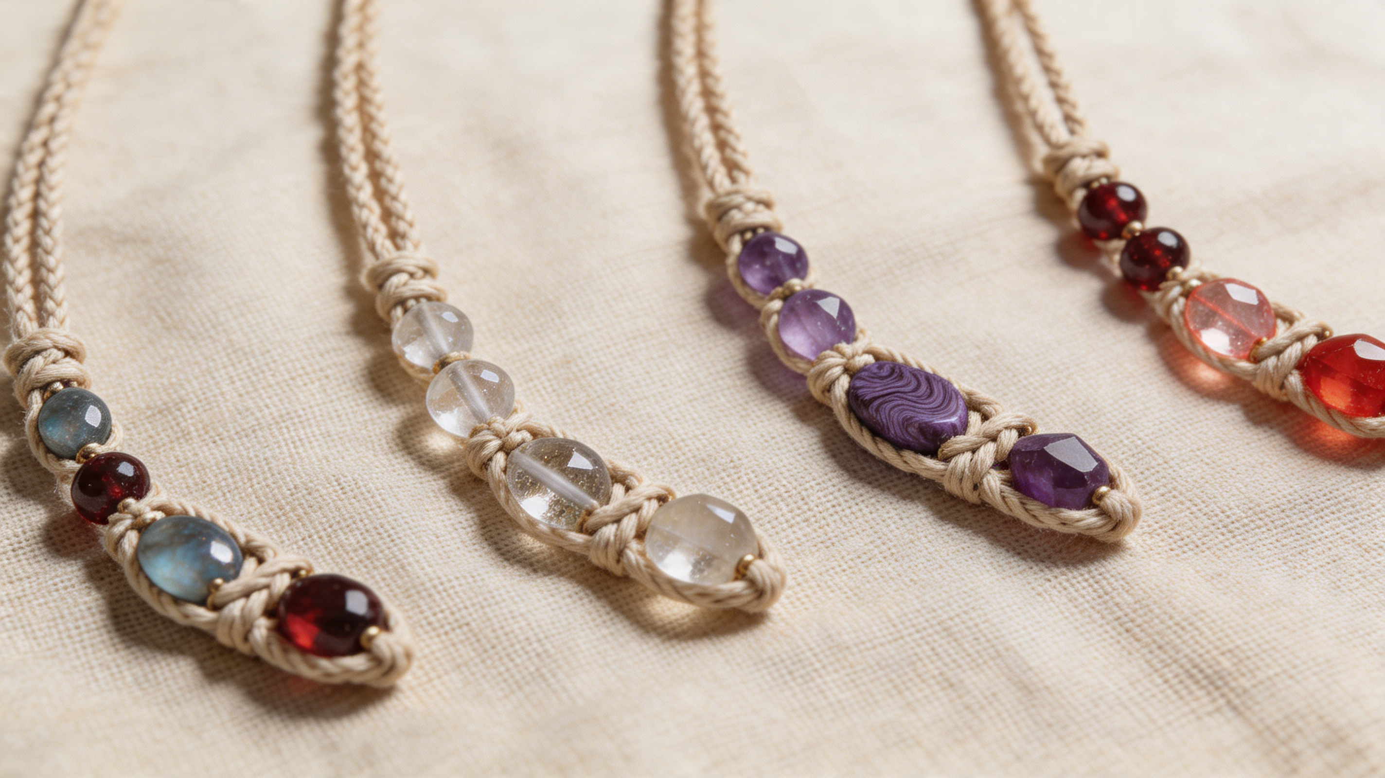 Macramé Spiritual Necklaces UAE: Moonstone, Labradorite, Amethyst & Garnet