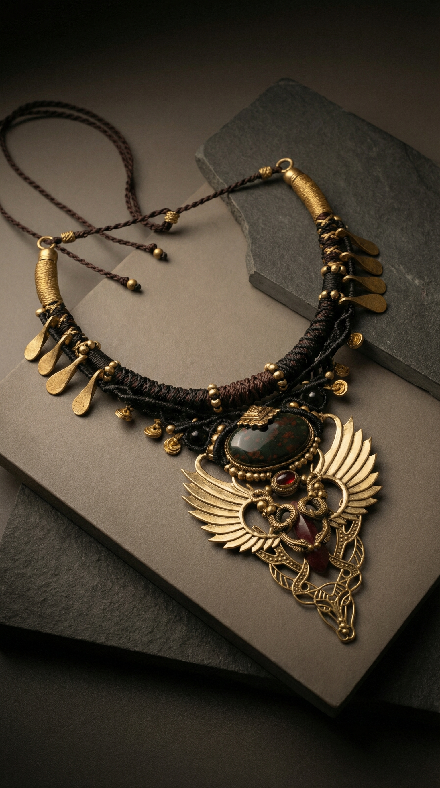 Winged Blood Amulet Macrame Necklace