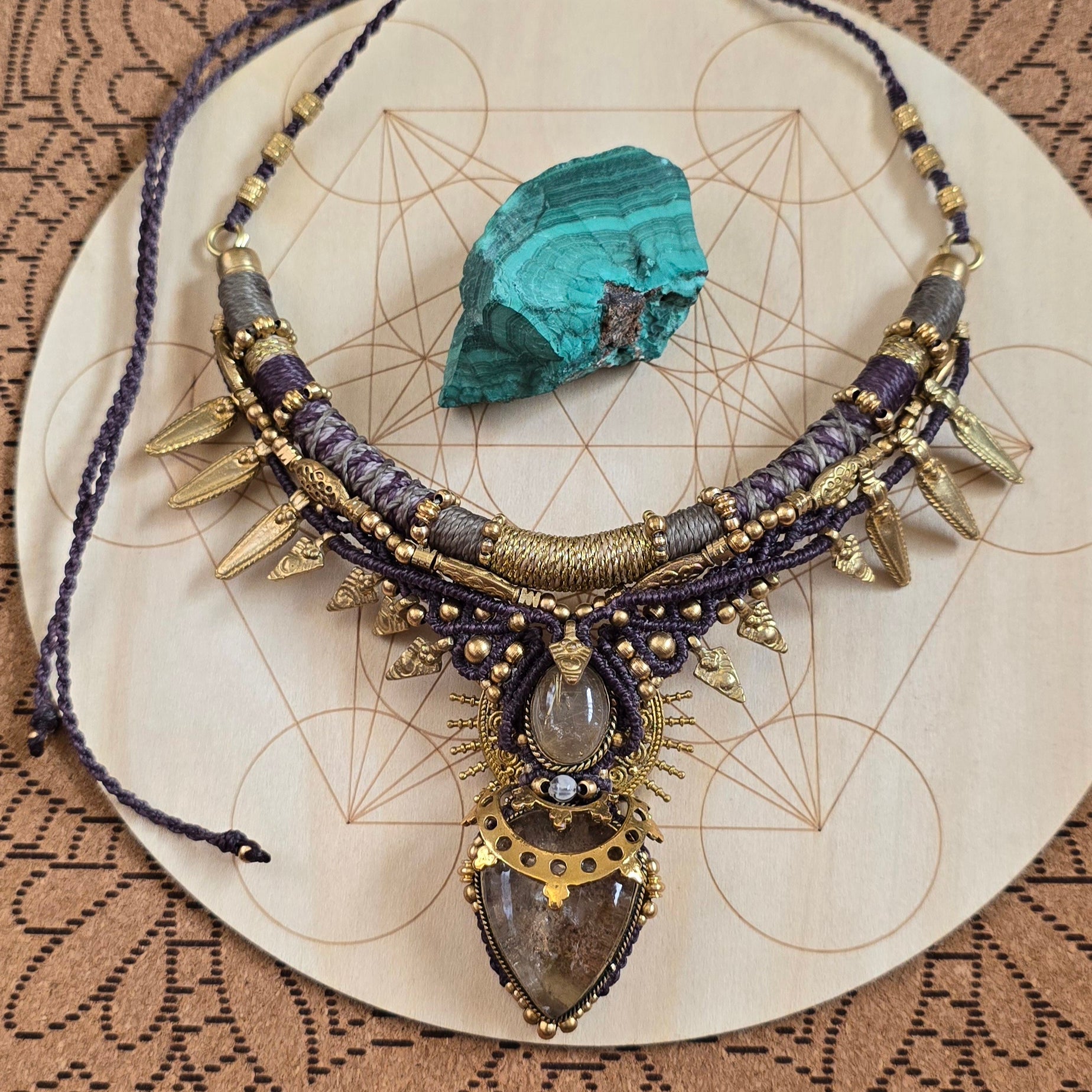 Earth's Golden Whisper Macrame Necklace