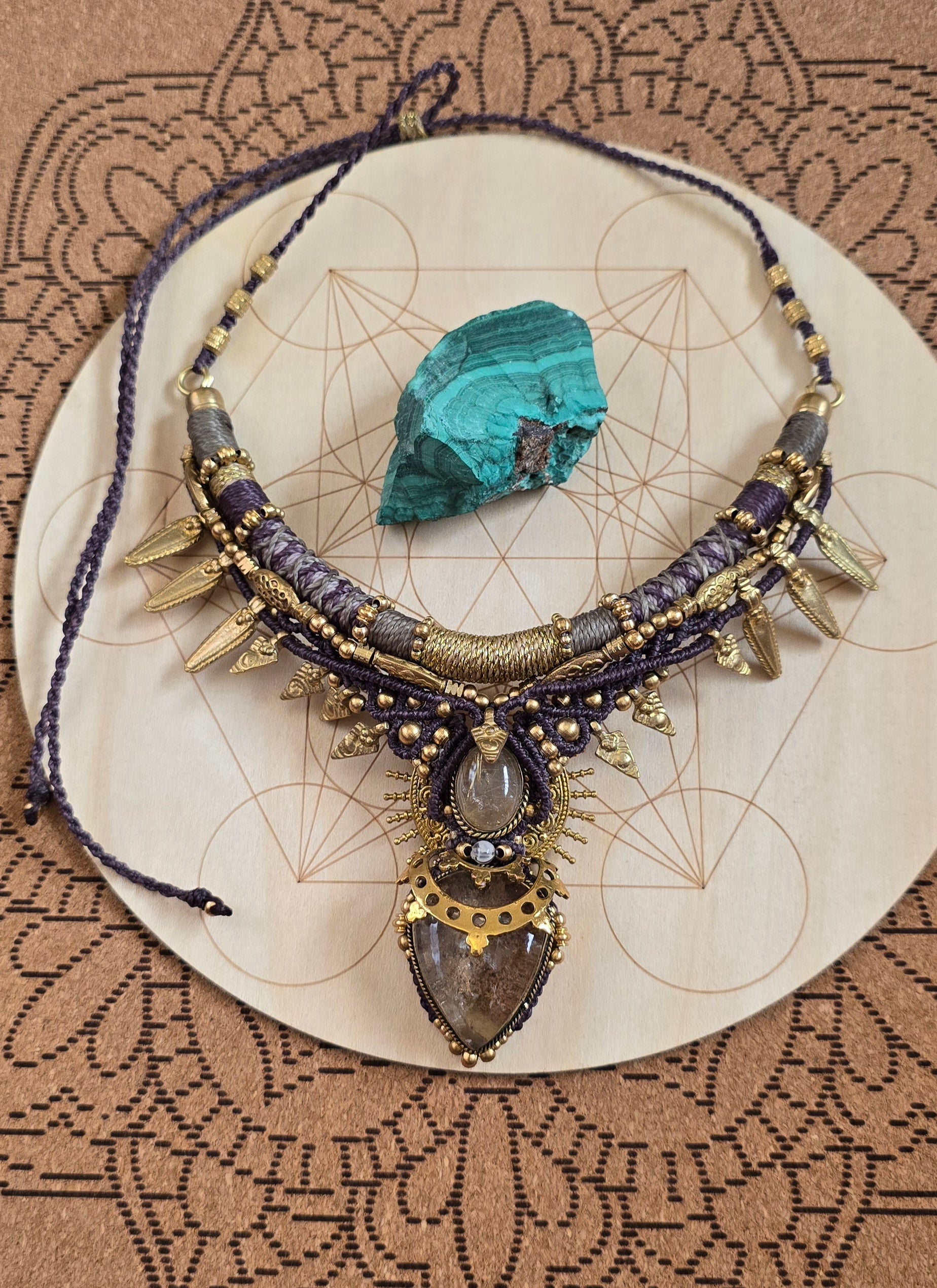 Earth's Golden Whisper Macrame Necklace