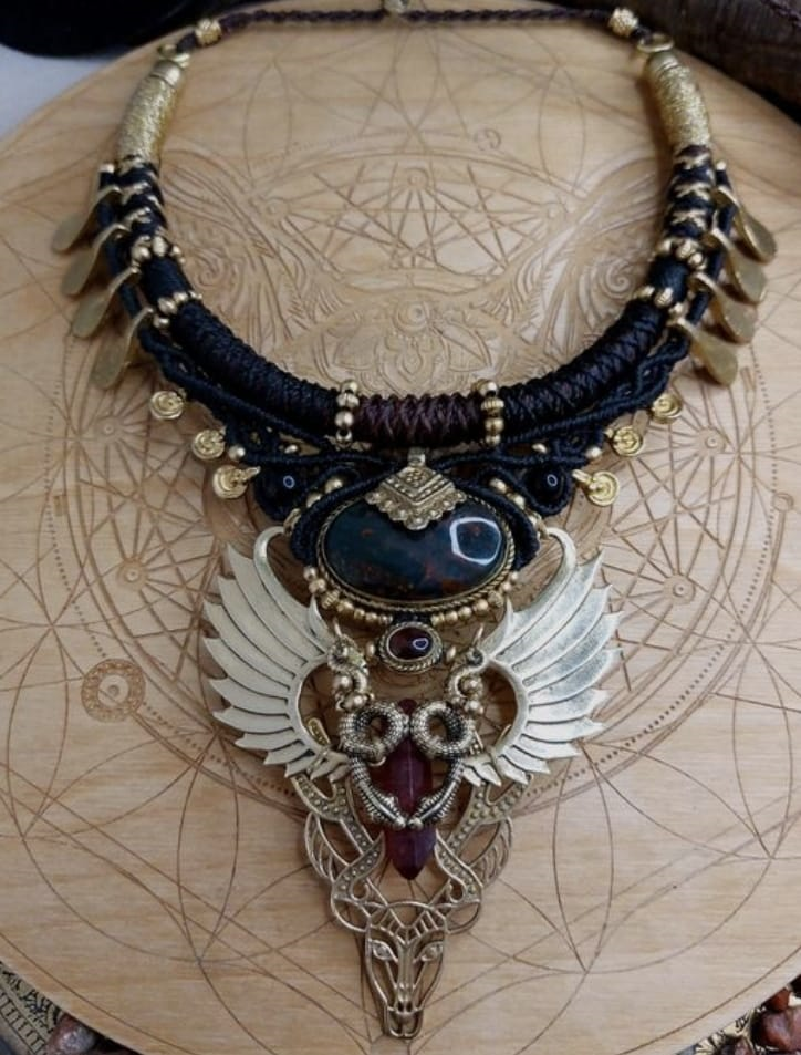 Winged Blood Amulet Macrame Necklace