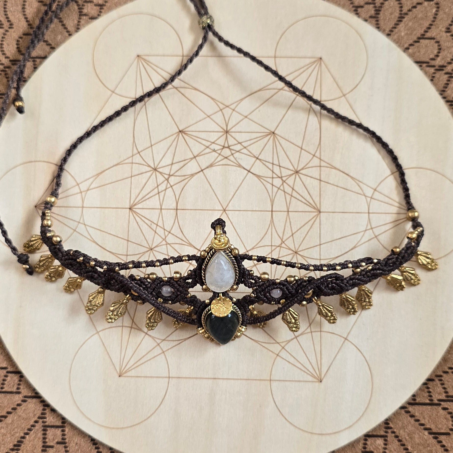 Moonstone & Labradorite Macramé Crown Jewel
