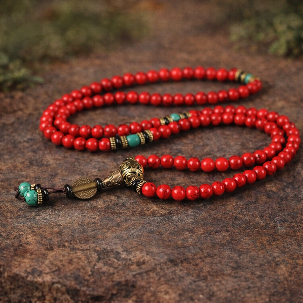 Tibetan Mala Red Turquoise