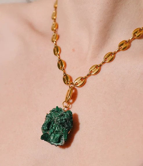 Raw Malachite Necklace - Gold Plated