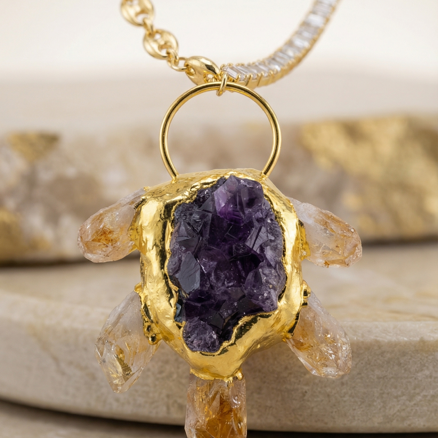 Citrine and Amethyst Pendant Necklace