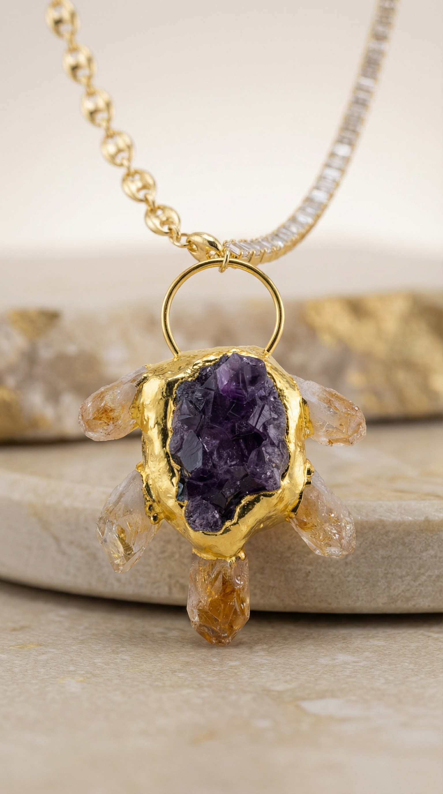 Citrine and Amethyst Pendant Necklace