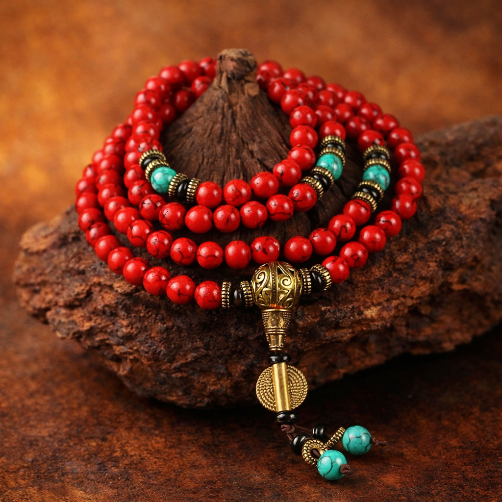 Tibetan Mala Red Turquoise