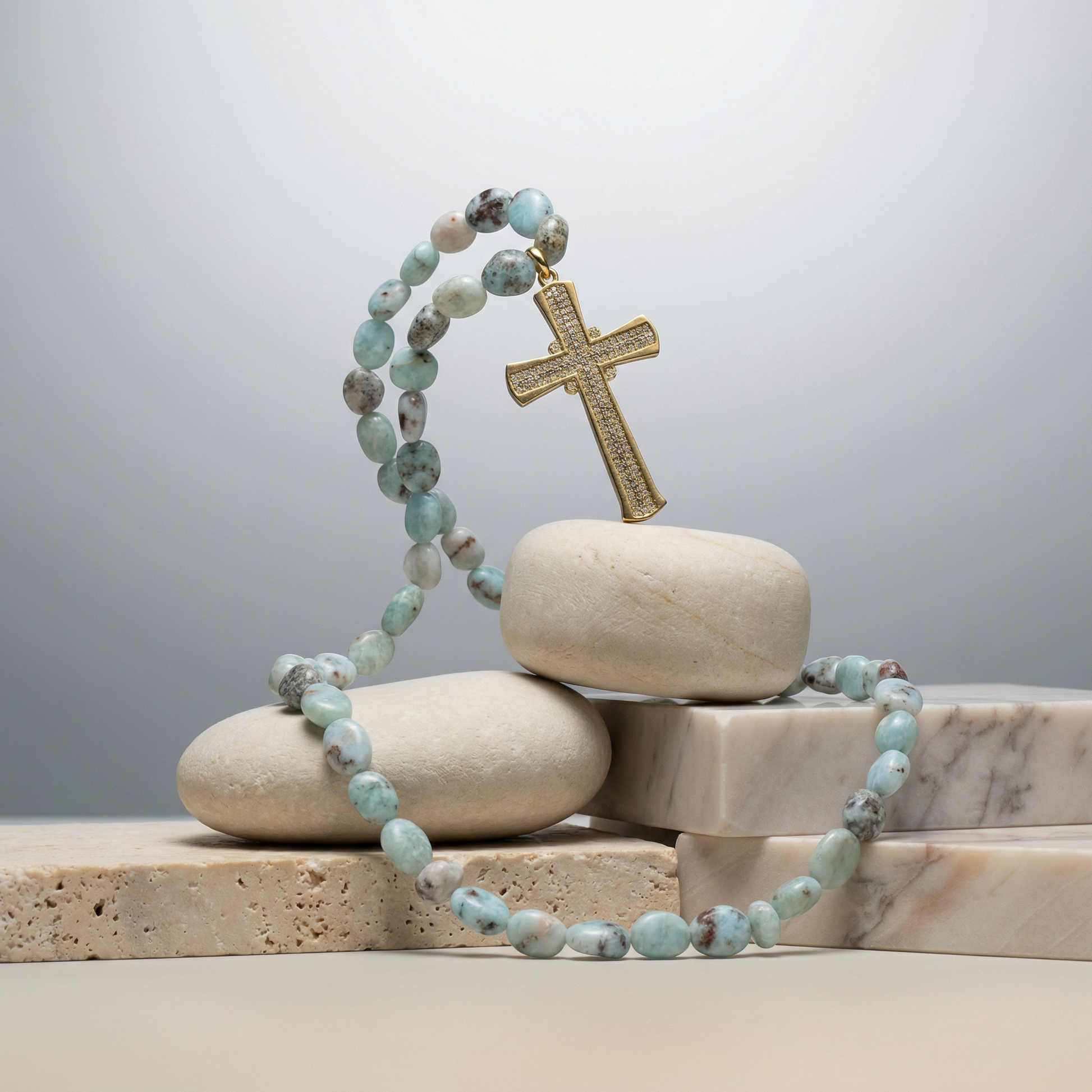 Larimar Choker with Golden Cross