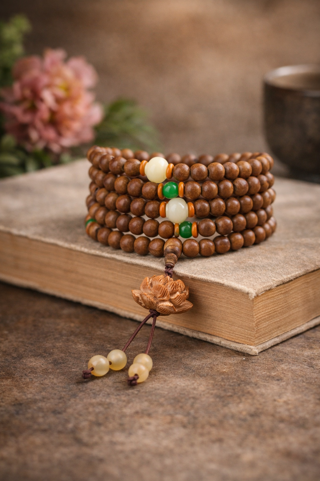 108 Mala Beads Peach Prayer Meditation Bracelet