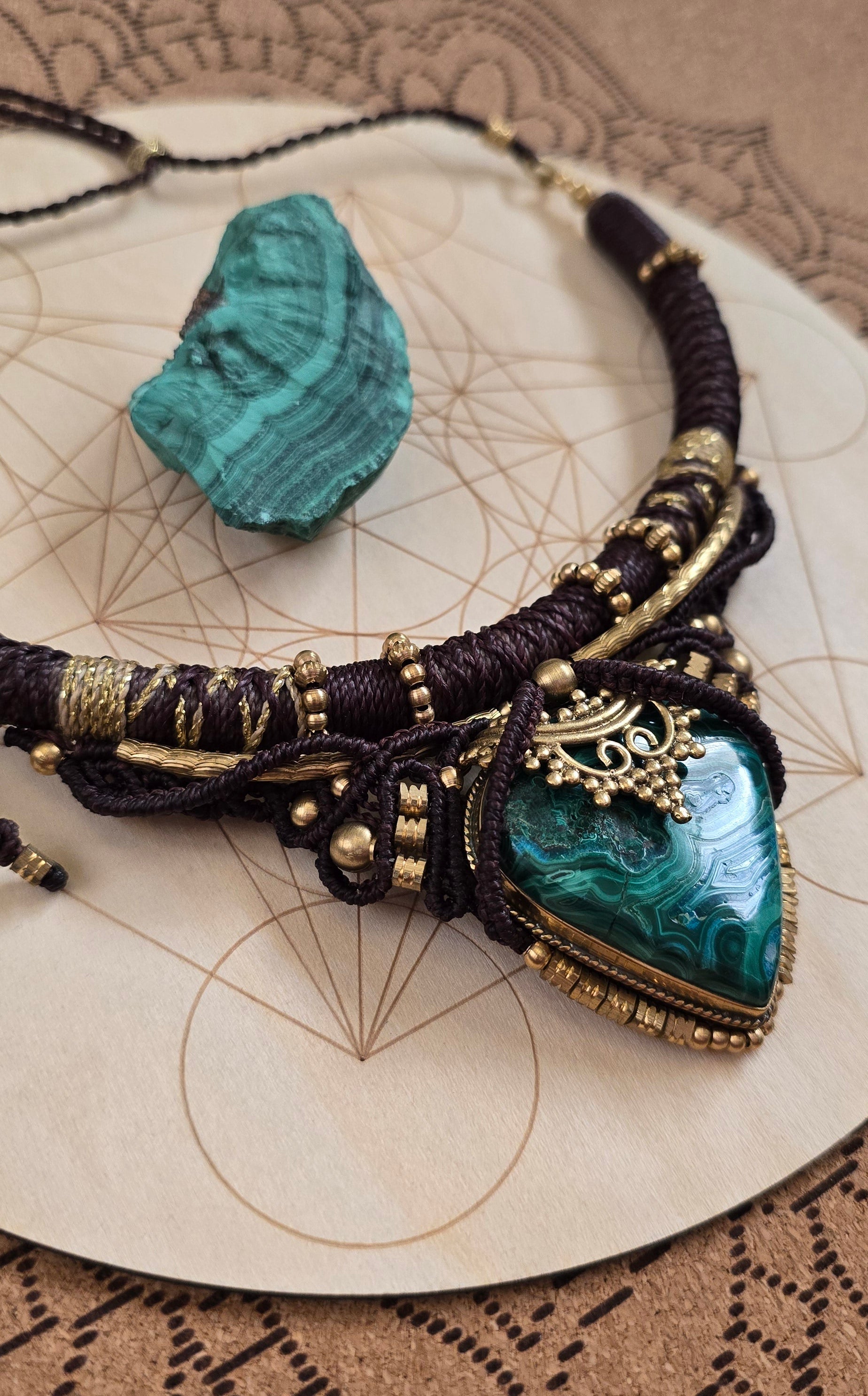 Golden forest malachite Macrame necklace