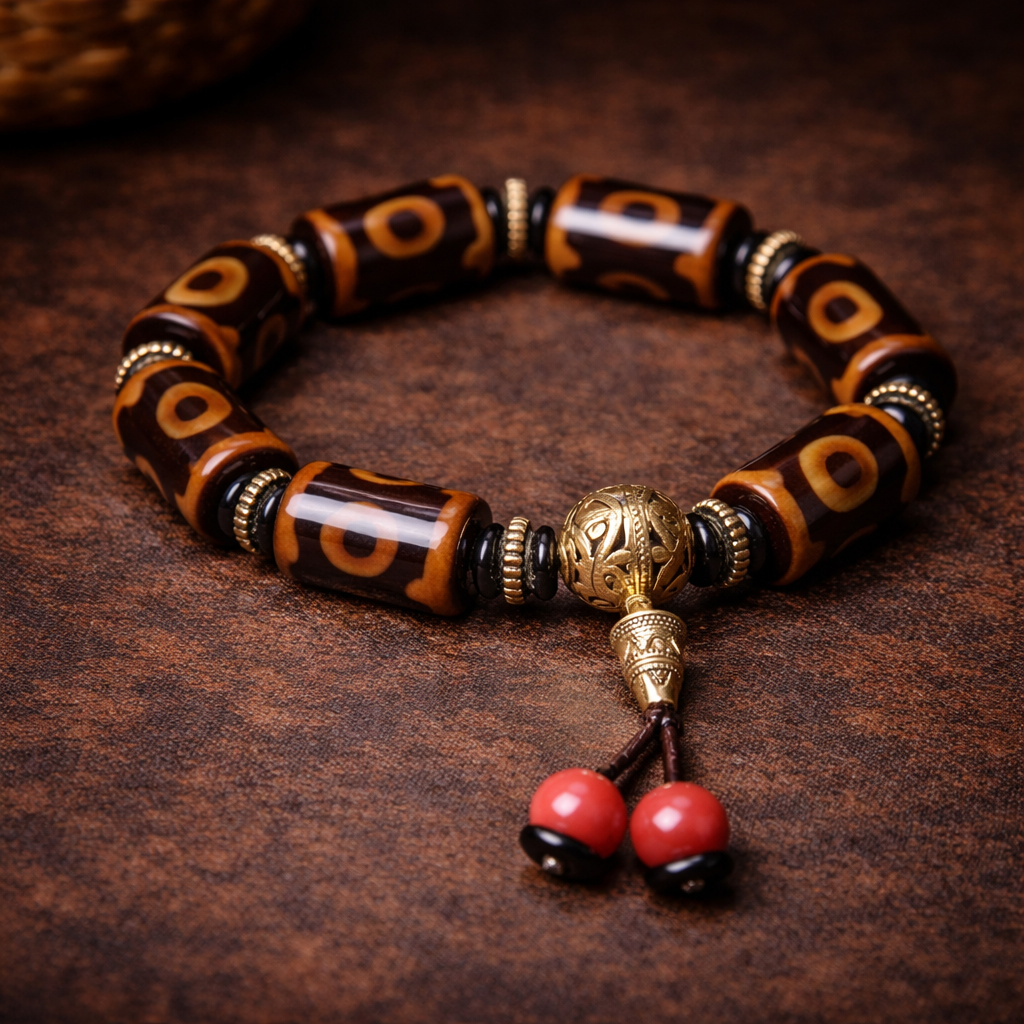 Tibetan Nine-Eye Dzi Bead Fortune Charm Bracelet