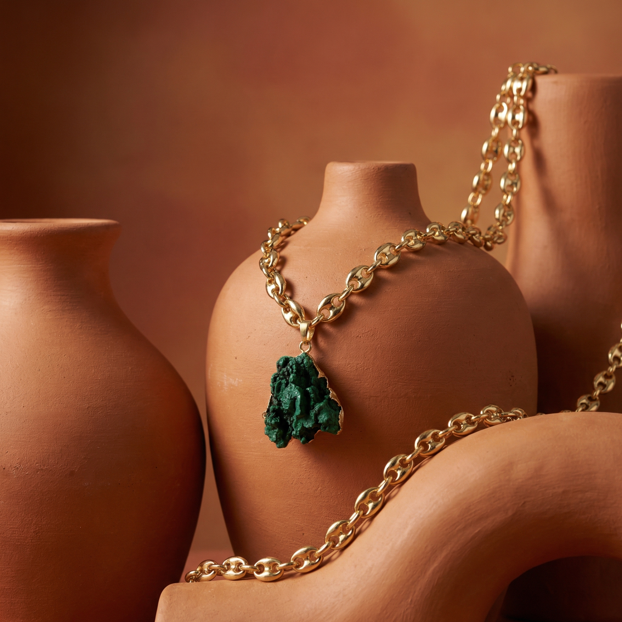 Raw Malachite Necklace - Gold Plated