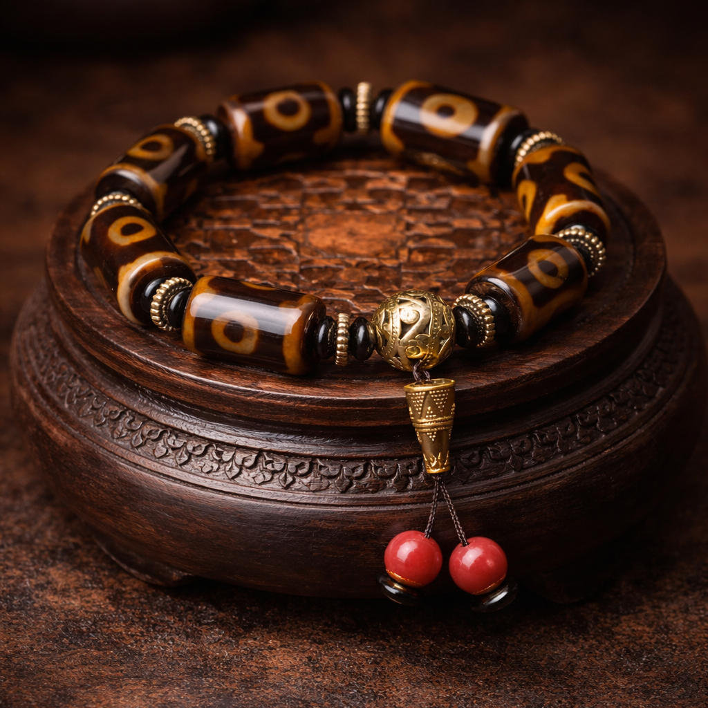 Tibetan Nine-Eye Dzi Bead Fortune Charm Bracelet