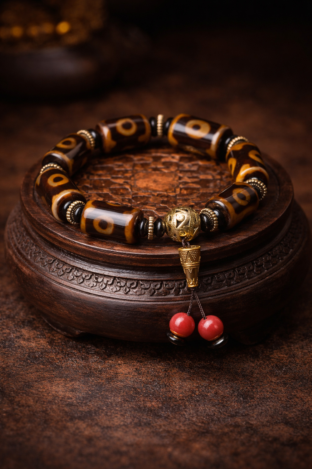 Tibetan Nine-Eye Dzi Bead Fortune Charm Bracelet