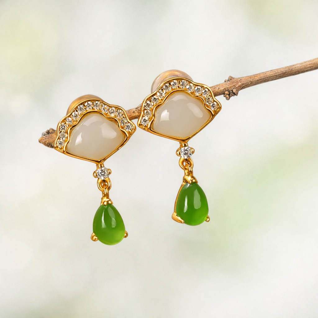 White Jade Cyan Jade Earrings