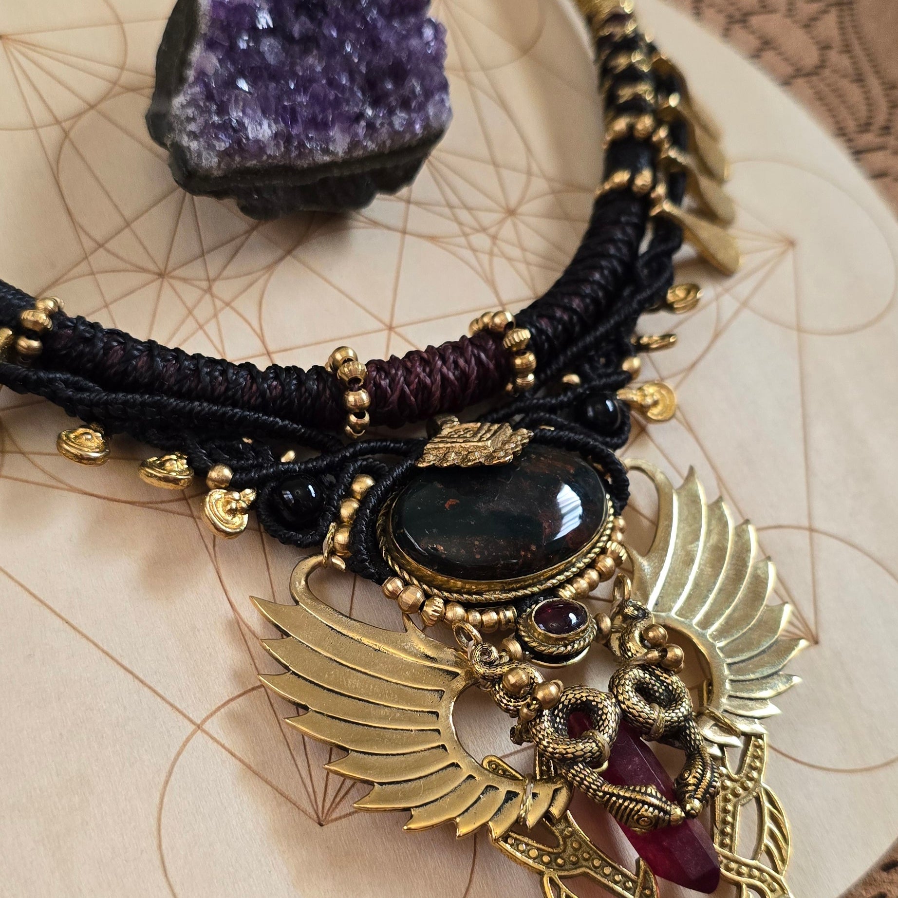 Winged Blood Amulet Macrame Necklace