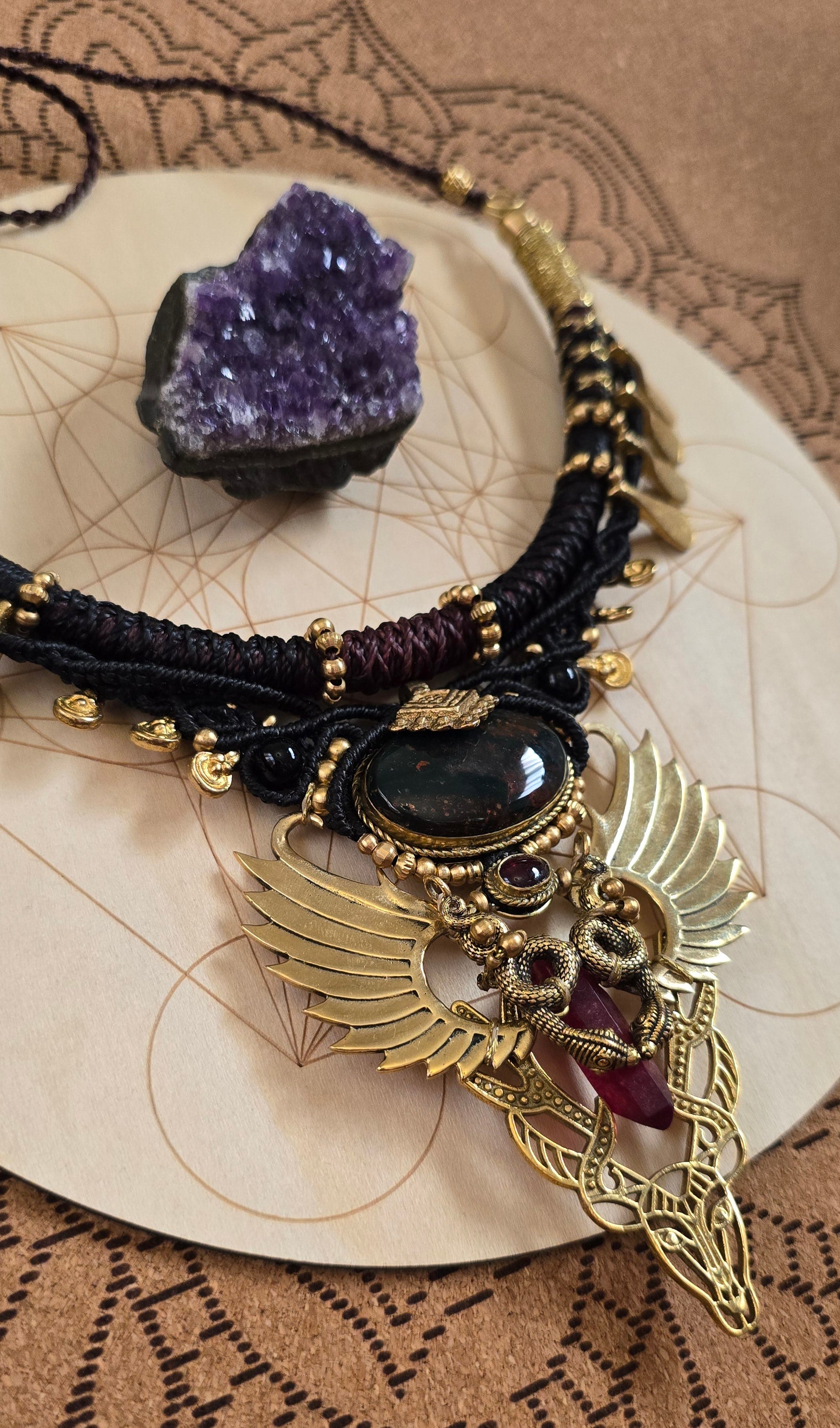 Winged Blood Amulet Macrame Necklace