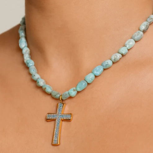 Larimar Choker with Golden Cross