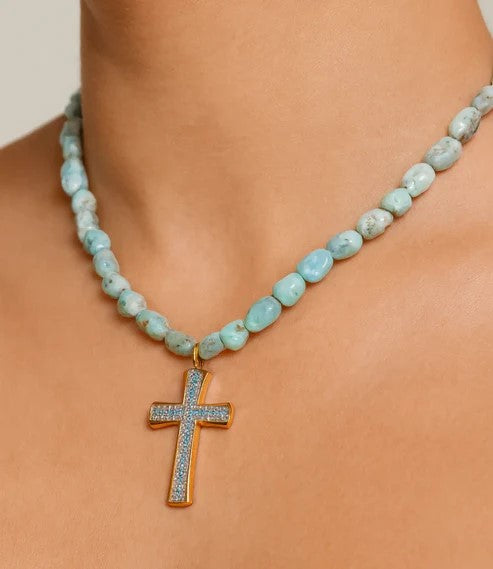 Larimar Choker with Golden Cross