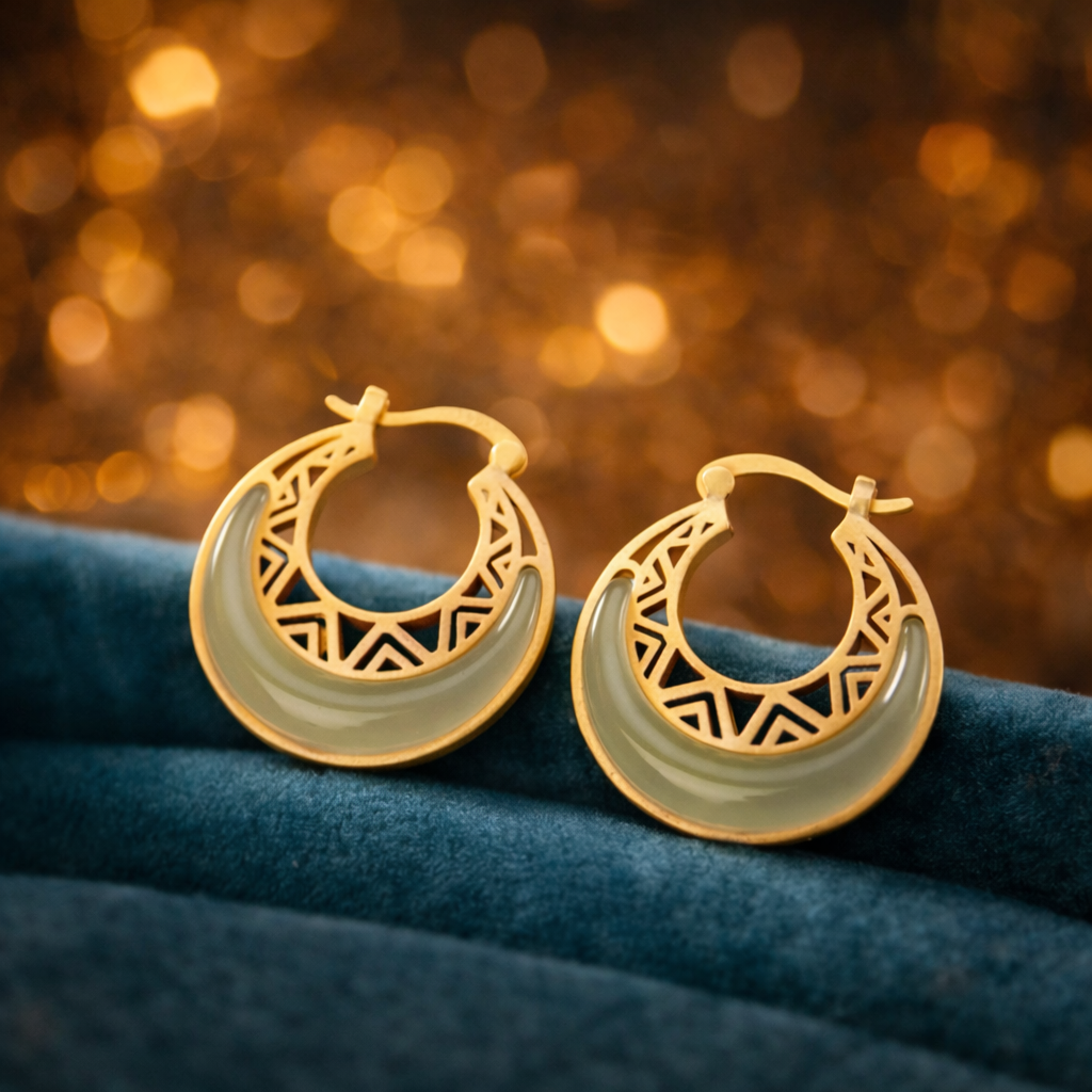 Crescent Moon Jade Prosperity Drop Earrings