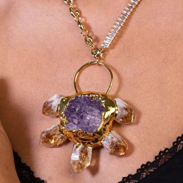 Citrine and Amethyst Pendant Necklace