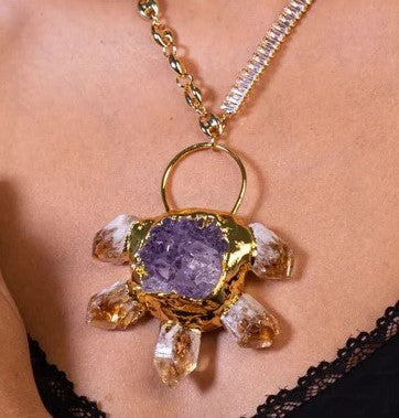 Citrine and Amethyst Pendant Necklace