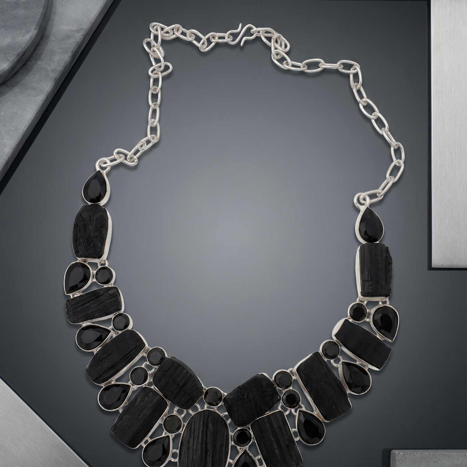 Black Tourmaline and Onyx Gemstone Necklace