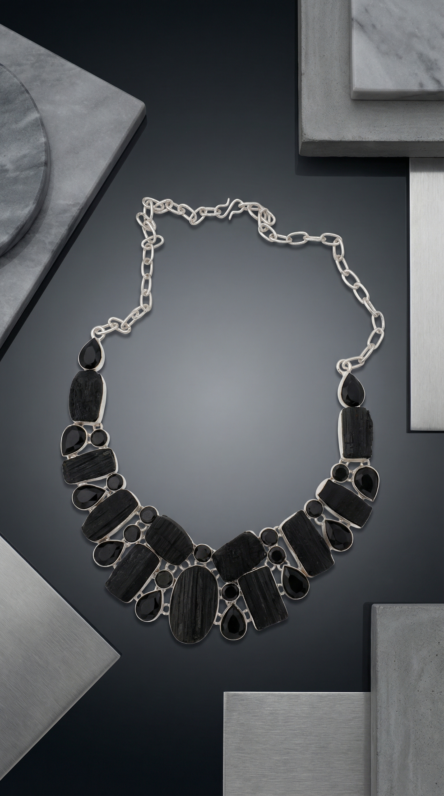 Black Tourmaline and Onyx Gemstone Necklace