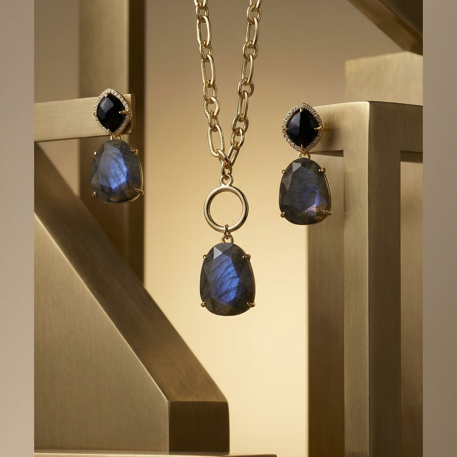 Labradorite & Black Agate Set