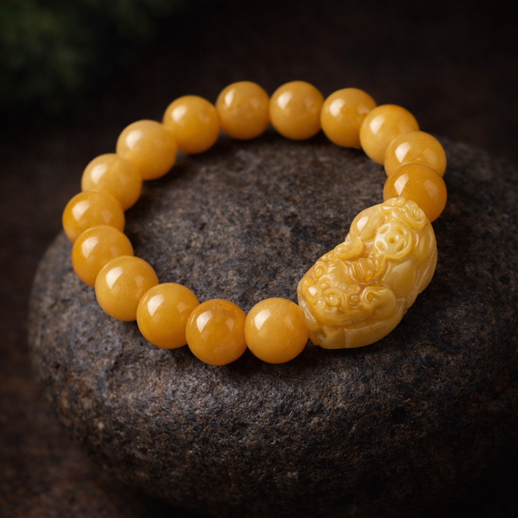 Golden Silk Jade Pixiu Wealth Bracelet