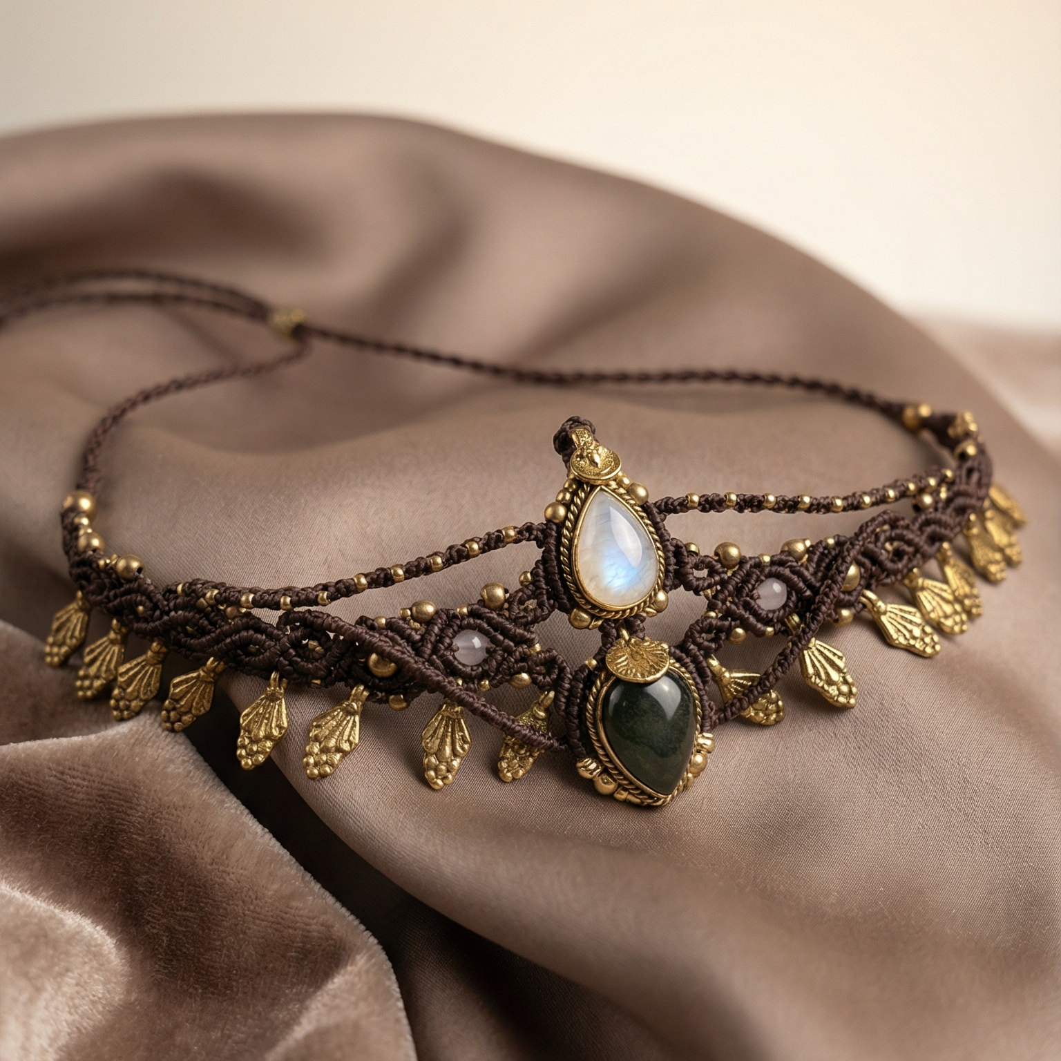 Moonstone & Labradorite Macramé Crown Jewel