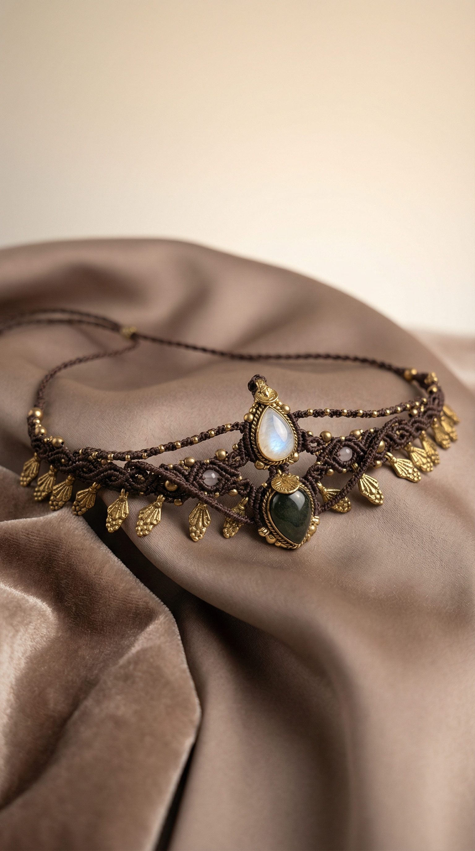 Moonstone & Labradorite Macramé Crown Jewel