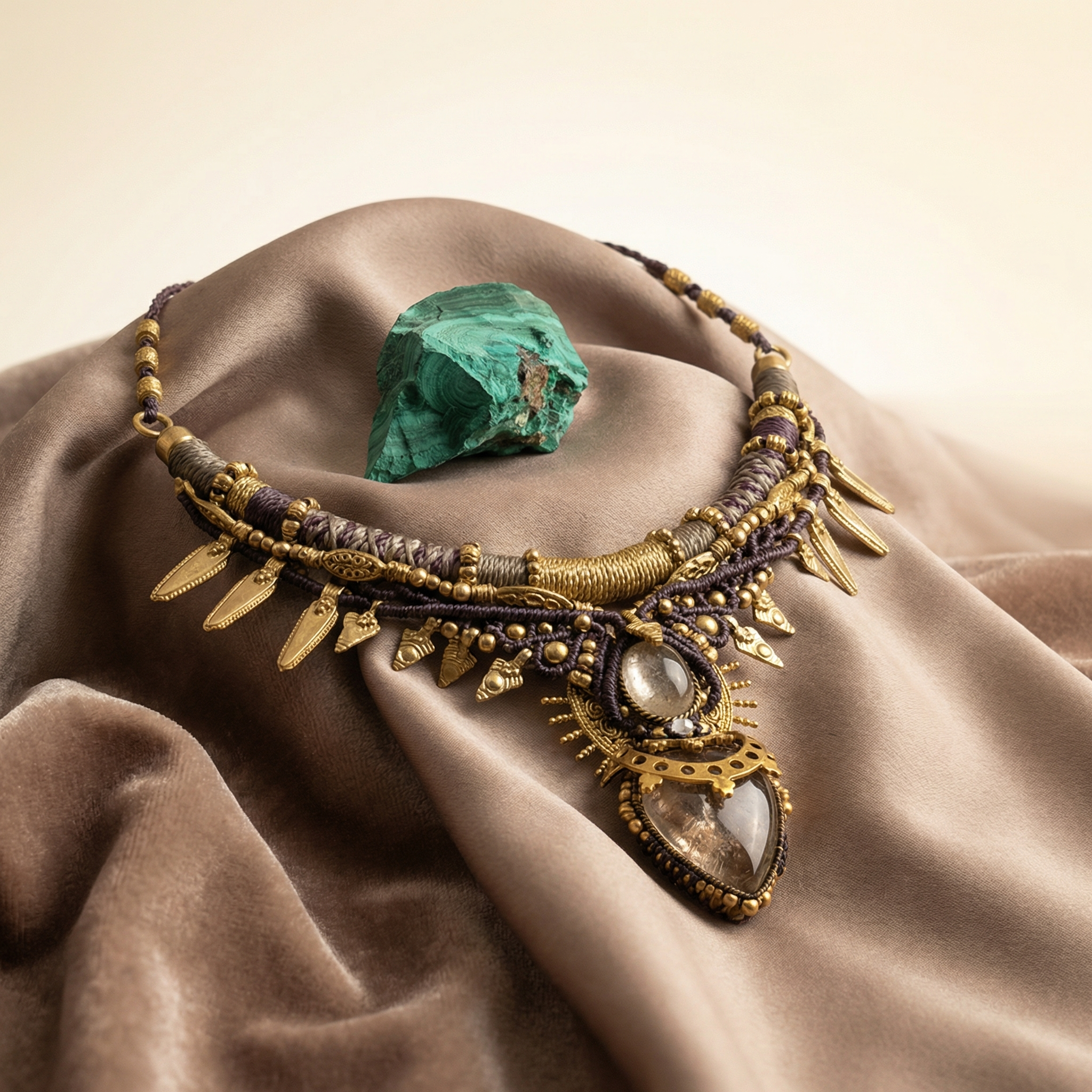 Earth's Golden Whisper Macrame Necklace