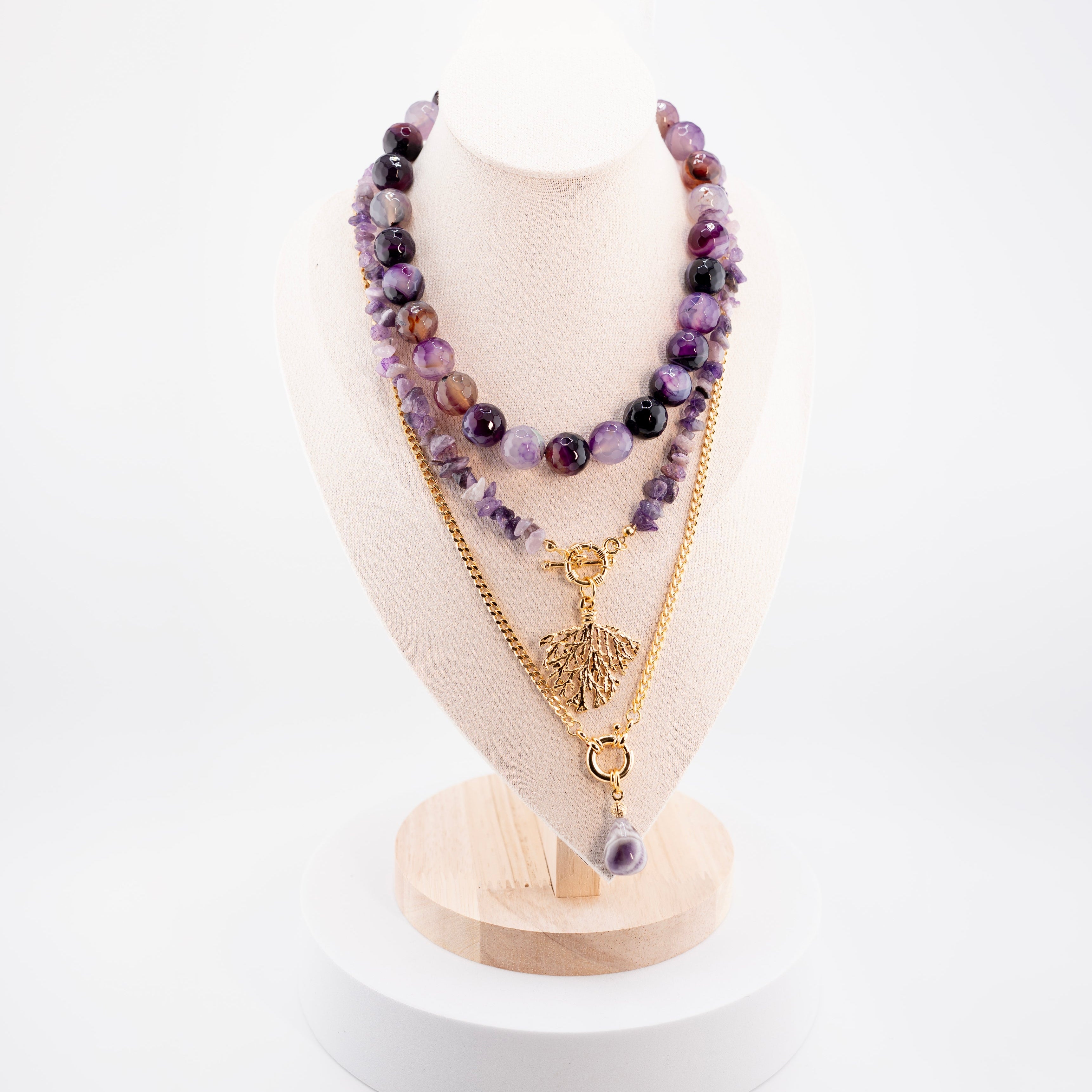 Layered Beaded Necklace with Golden Gemstone & Pendant – Handmade Tribal Jewelry with Stainless Steel Symbol – Unisex Gift for Him or Her