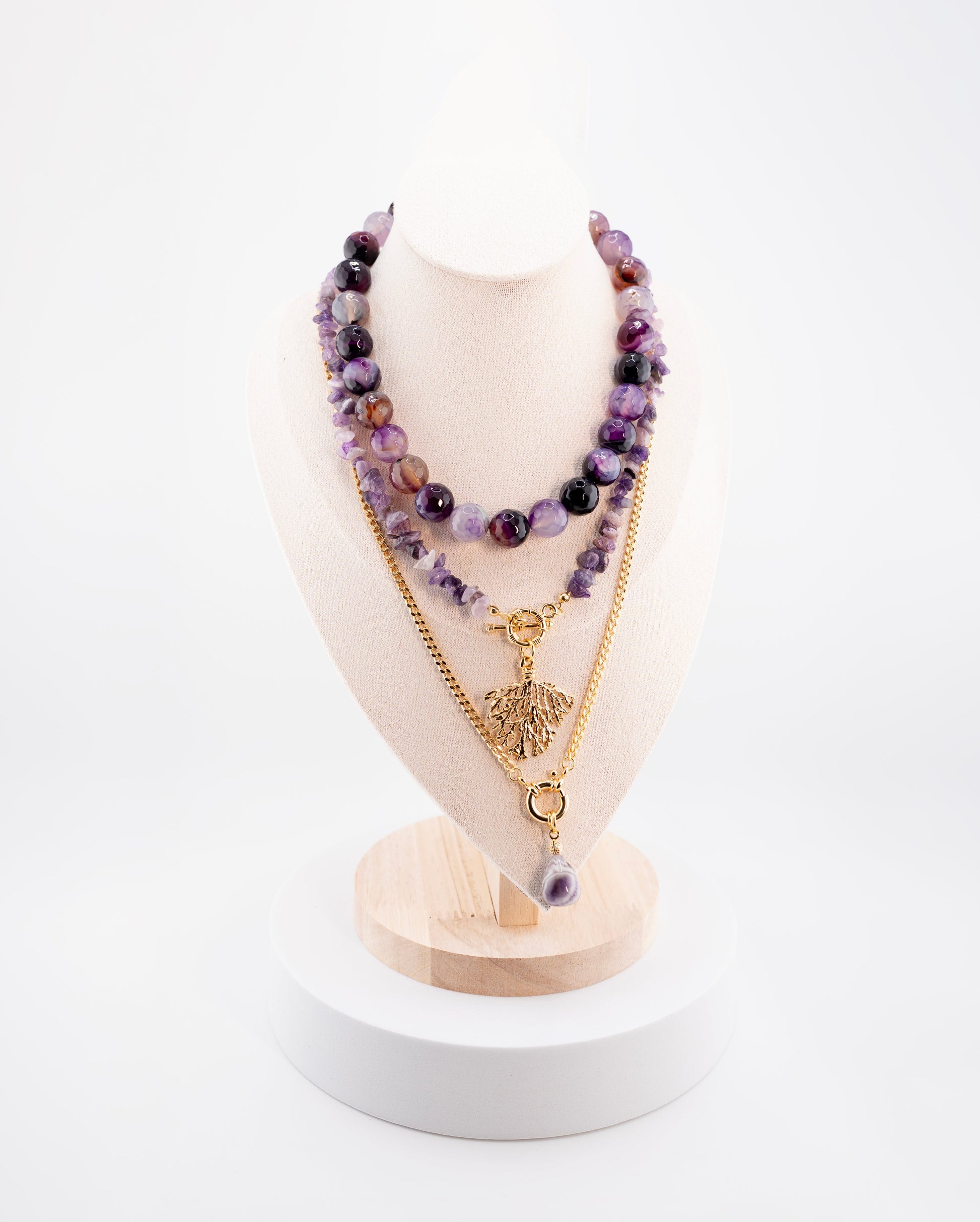 Layered Beaded Necklace with Golden Gemstone & Pendant – Handmade Tribal Jewelry with Stainless Steel Symbol – Unisex Gift for Him or Her