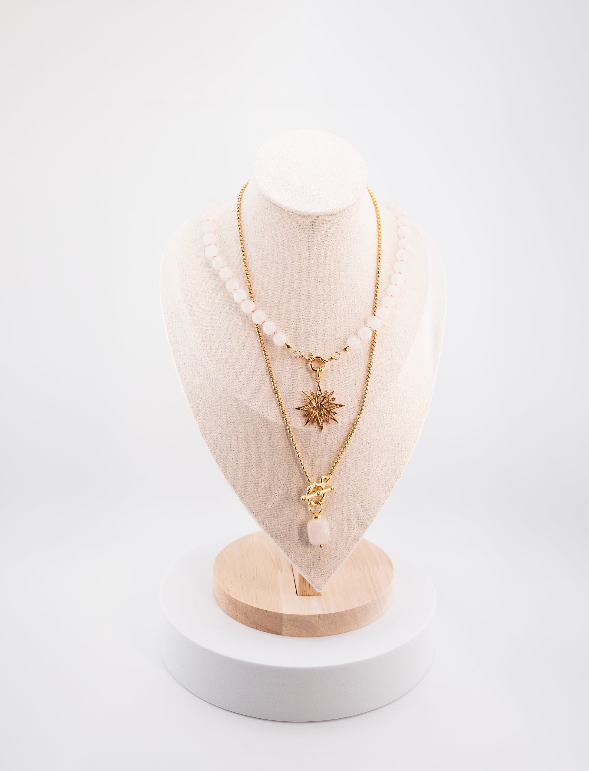Unisex Beaded Necklace with Pearl-Colored Gemstone & Silver Steel Pendant – Handmade Spiritual Gift Jewelry for Men & Women