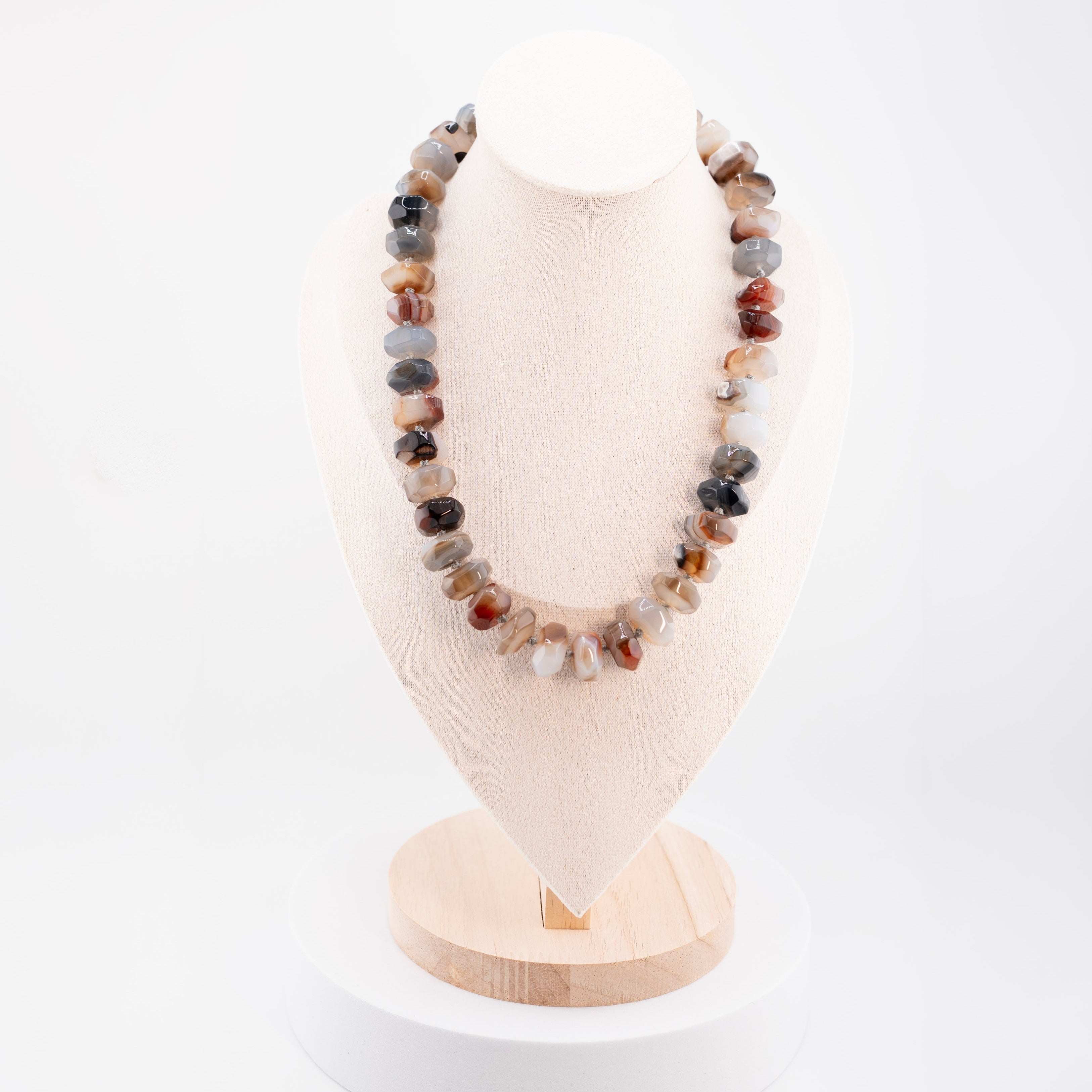 Chunky Faceted Agate Necklace for Women – Natural Multicolor Gemstone Beads – Handmade Statement Earth Tone Crystal Jewelry, Boho Healing Stone Choker