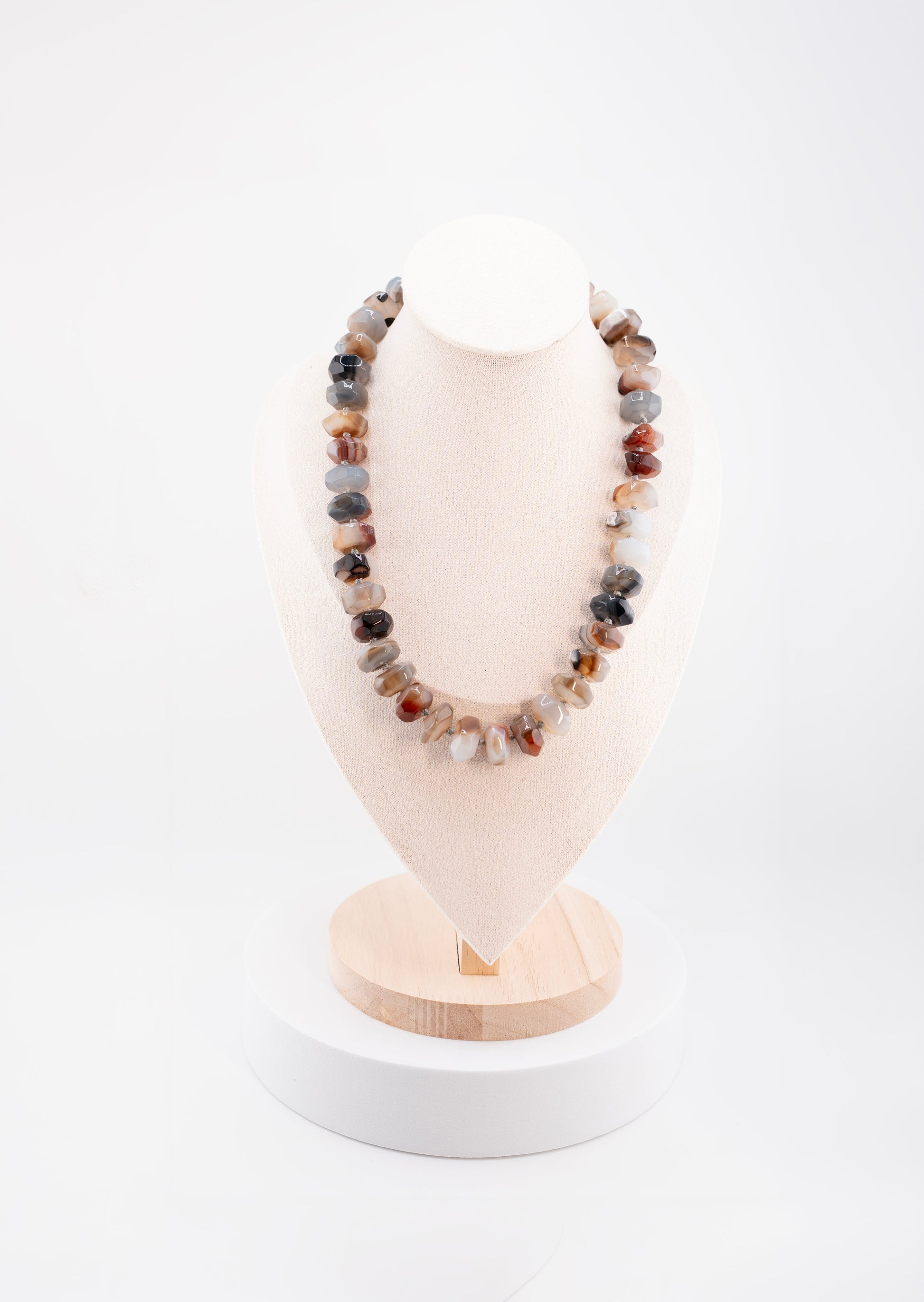 Chunky Faceted Agate Necklace for Women – Natural Multicolor Gemstone Beads – Handmade Statement Earth Tone Crystal Jewelry, Boho Healing Stone Choker