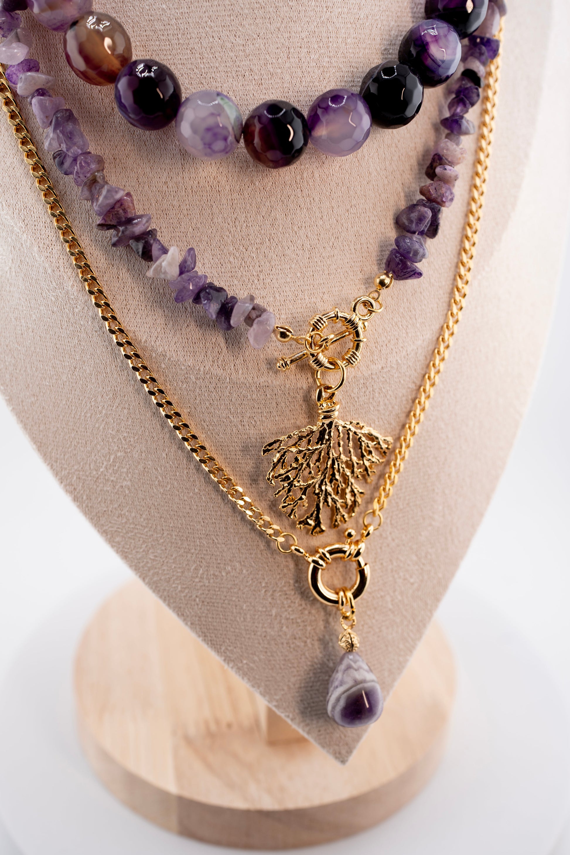 Layered Beaded Necklace with Golden Gemstone & Pendant – Handmade Tribal Jewelry with Stainless Steel Symbol – Unisex Gift for Him or Her