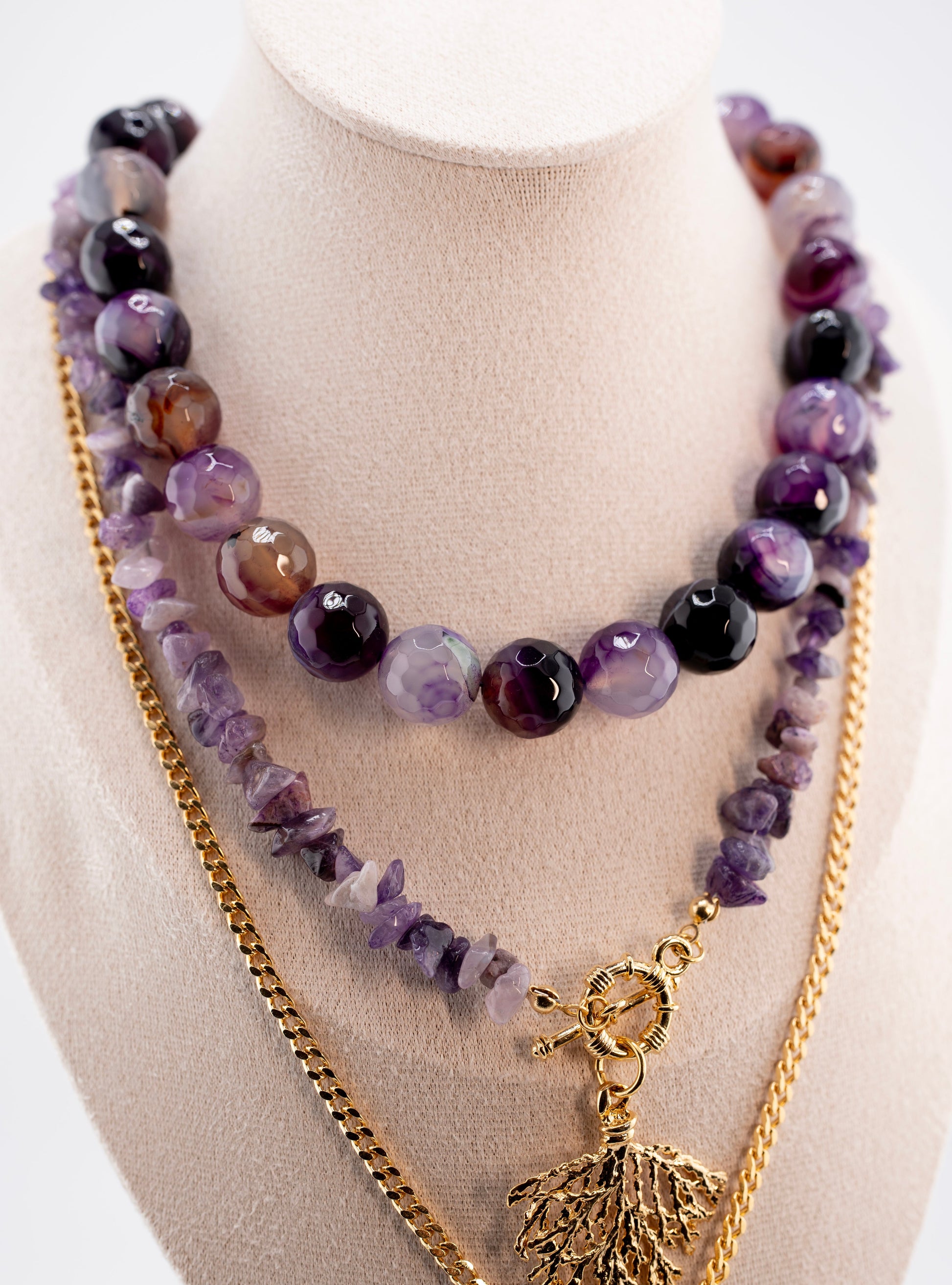 Layered Beaded Necklace with Golden Gemstone & Pendant – Handmade Tribal Jewelry with Stainless Steel Symbol – Unisex Gift for Him or Her