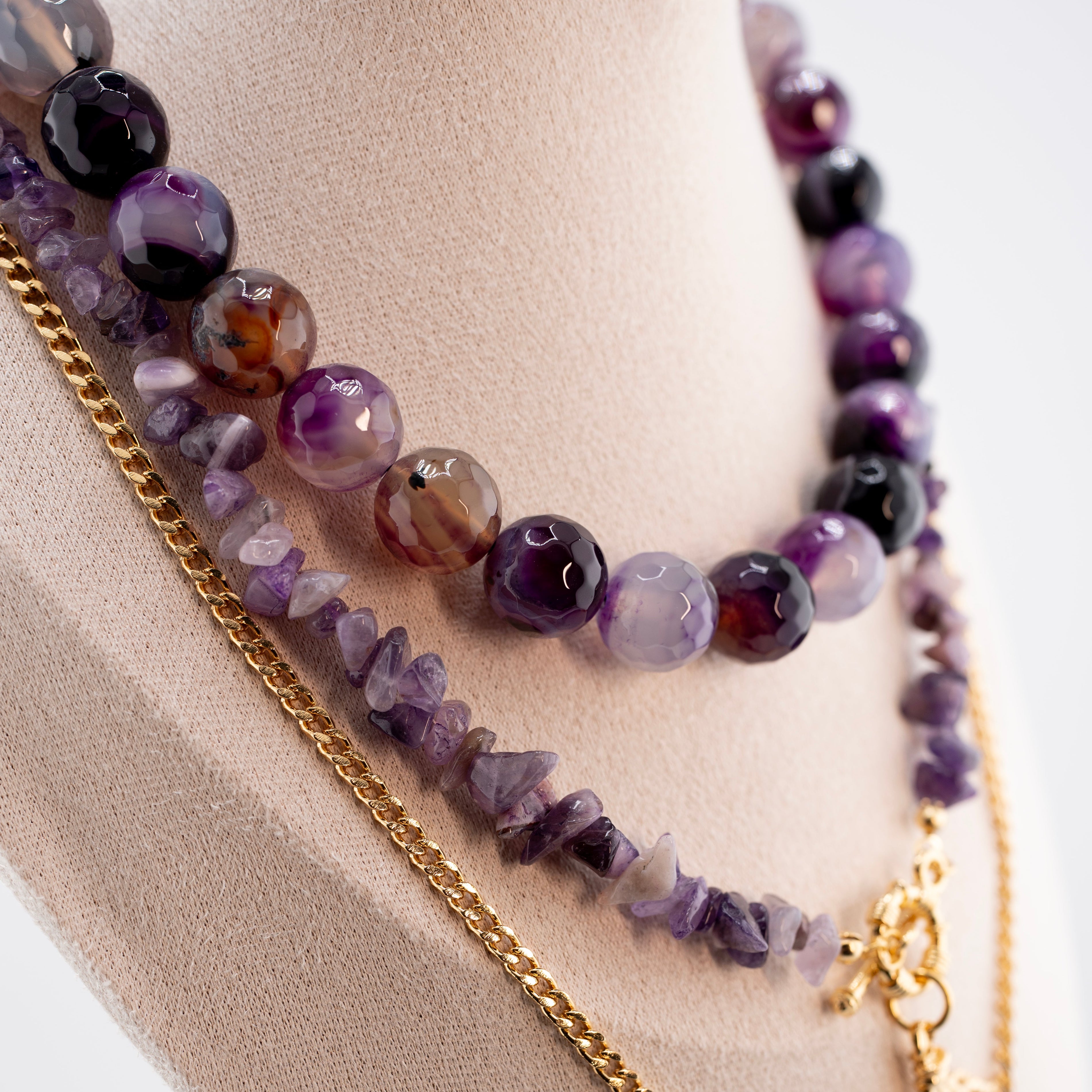 Layered Beaded Necklace with Golden Gemstone & Pendant – Handmade Tribal Jewelry with Stainless Steel Symbol – Unisex Gift for Him or Her