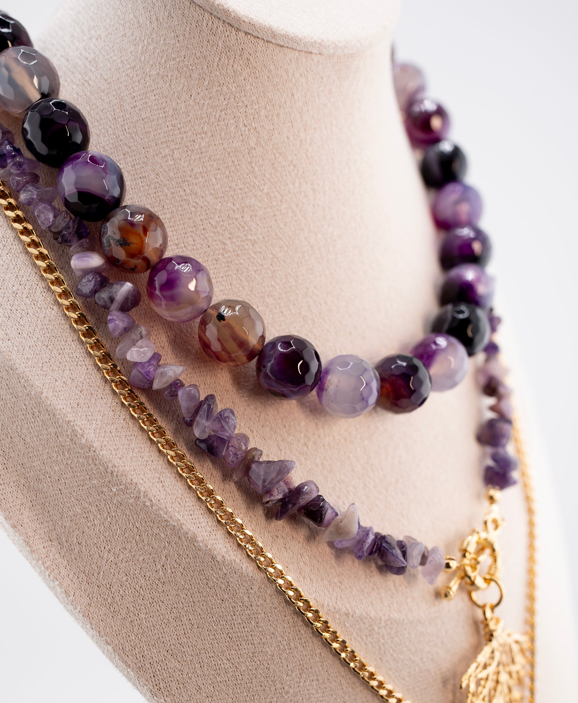 Layered Beaded Necklace with Golden Gemstone & Pendant – Handmade Tribal Jewelry with Stainless Steel Symbol – Unisex Gift for Him or Her