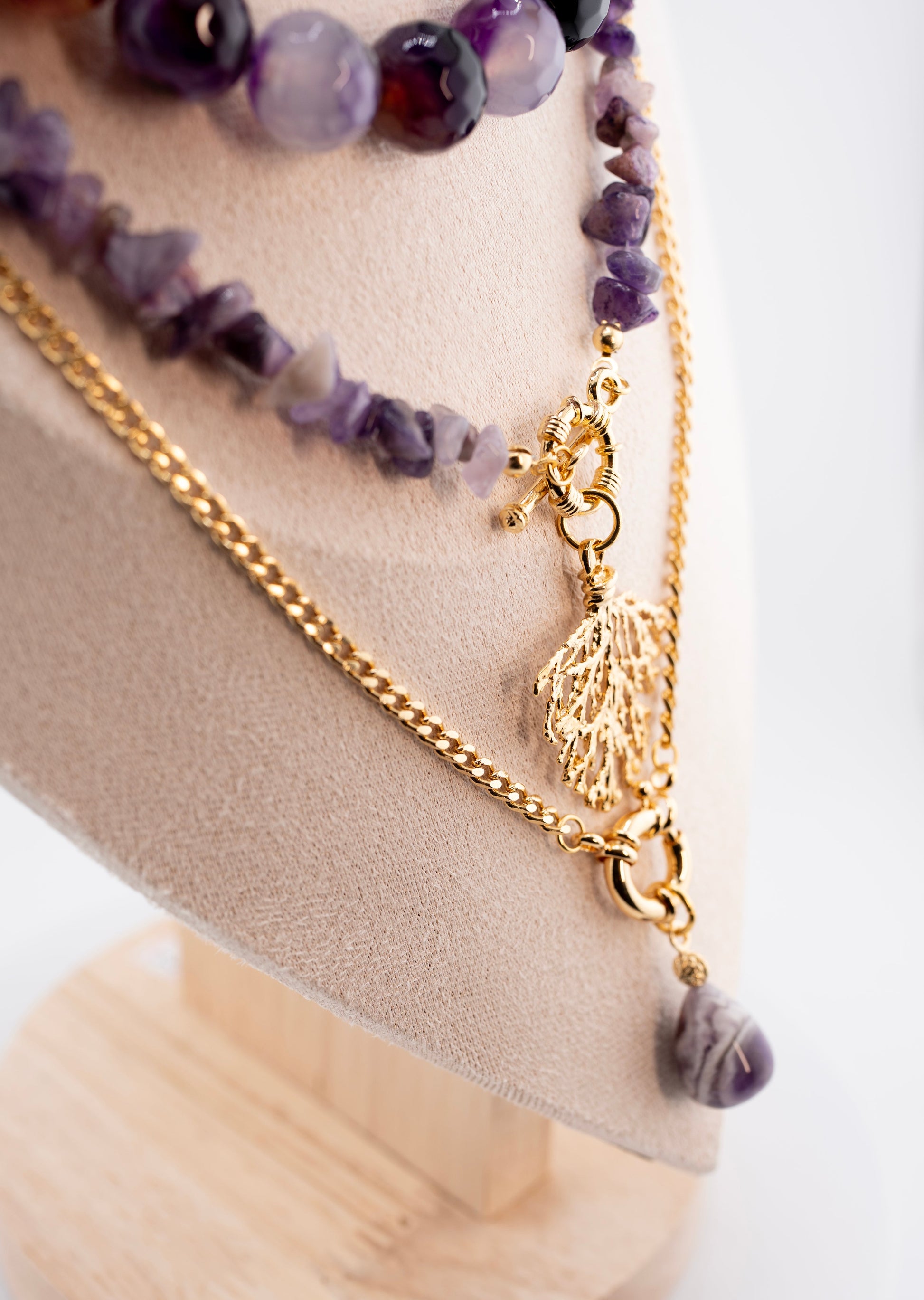 Layered Beaded Necklace with Golden Gemstone & Pendant – Handmade Tribal Jewelry with Stainless Steel Symbol – Unisex Gift for Him or Her