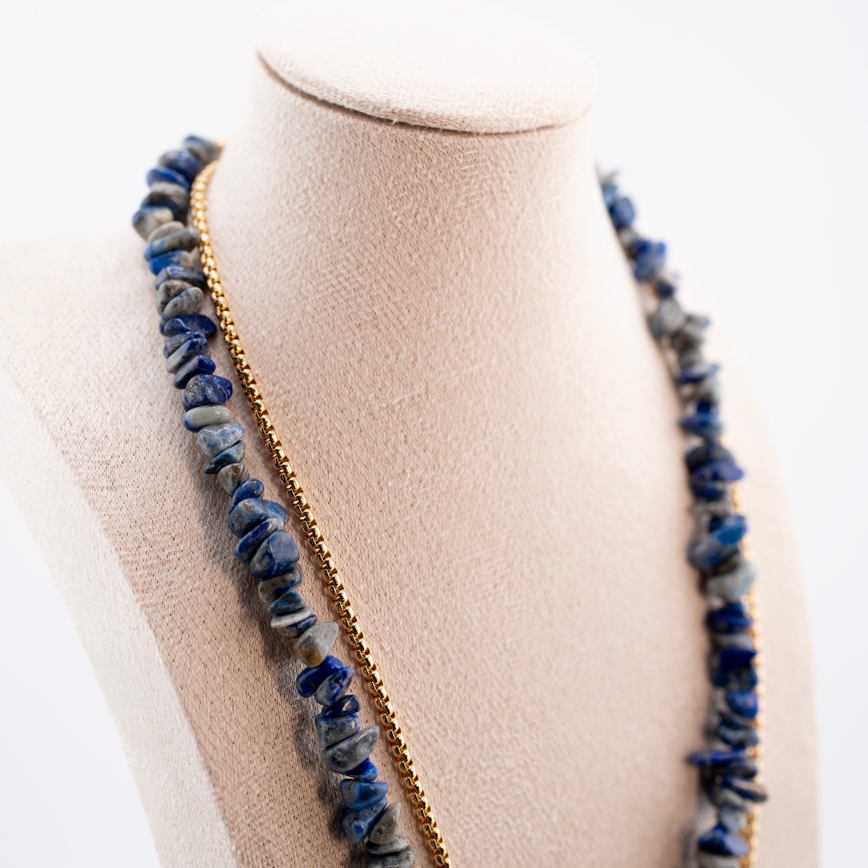 Layered Blue Gemstone Boho Necklace for Women – Handmade Natural Crystal Chip Necklace with Gold Spike & Coin Charms – Multi-Strand Fashion Jewelry, Unique Statement Gift for Her