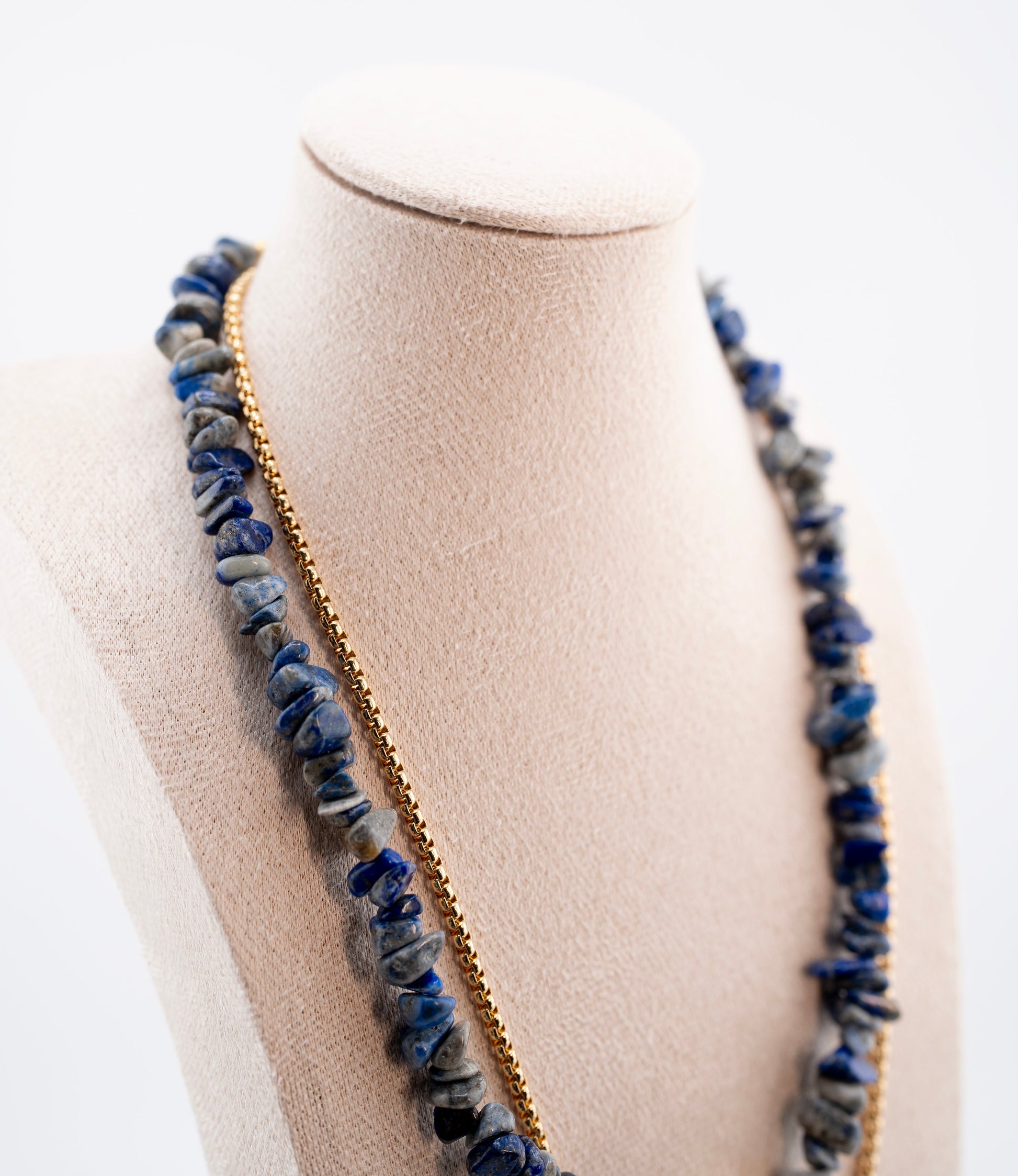 Layered Blue Gemstone Boho Necklace for Women – Handmade Natural Crystal Chip Necklace with Gold Spike & Coin Charms – Multi-Strand Fashion Jewelry, Unique Statement Gift for Her