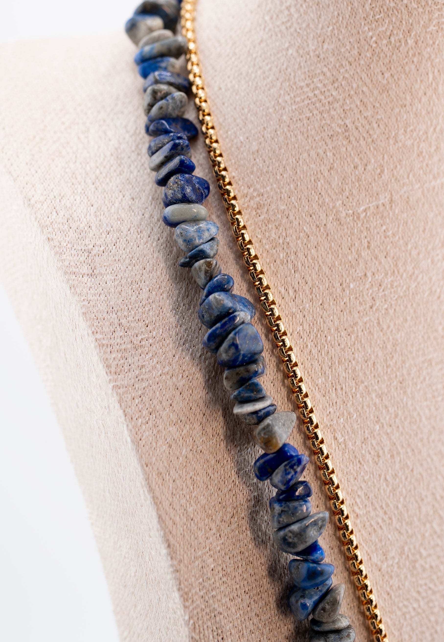 Layered Blue Gemstone Boho Necklace for Women – Handmade Natural Crystal Chip Necklace with Gold Spike & Coin Charms – Multi-Strand Fashion Jewelry, Unique Statement Gift for Her