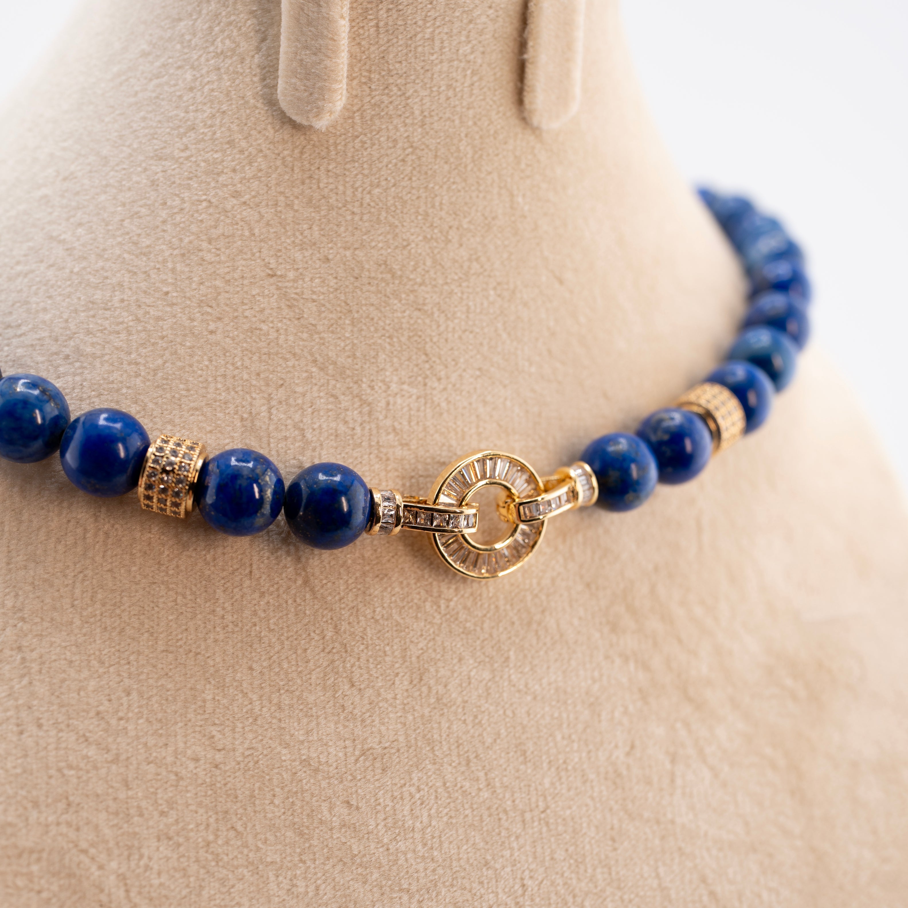 Lapis Lazuli Beaded Necklace with Gold Toggle Clasp – Natural Blue Gemstone Jewelry for Women – Handmade Statement Crystal Choker, Spiritual Healing Gift