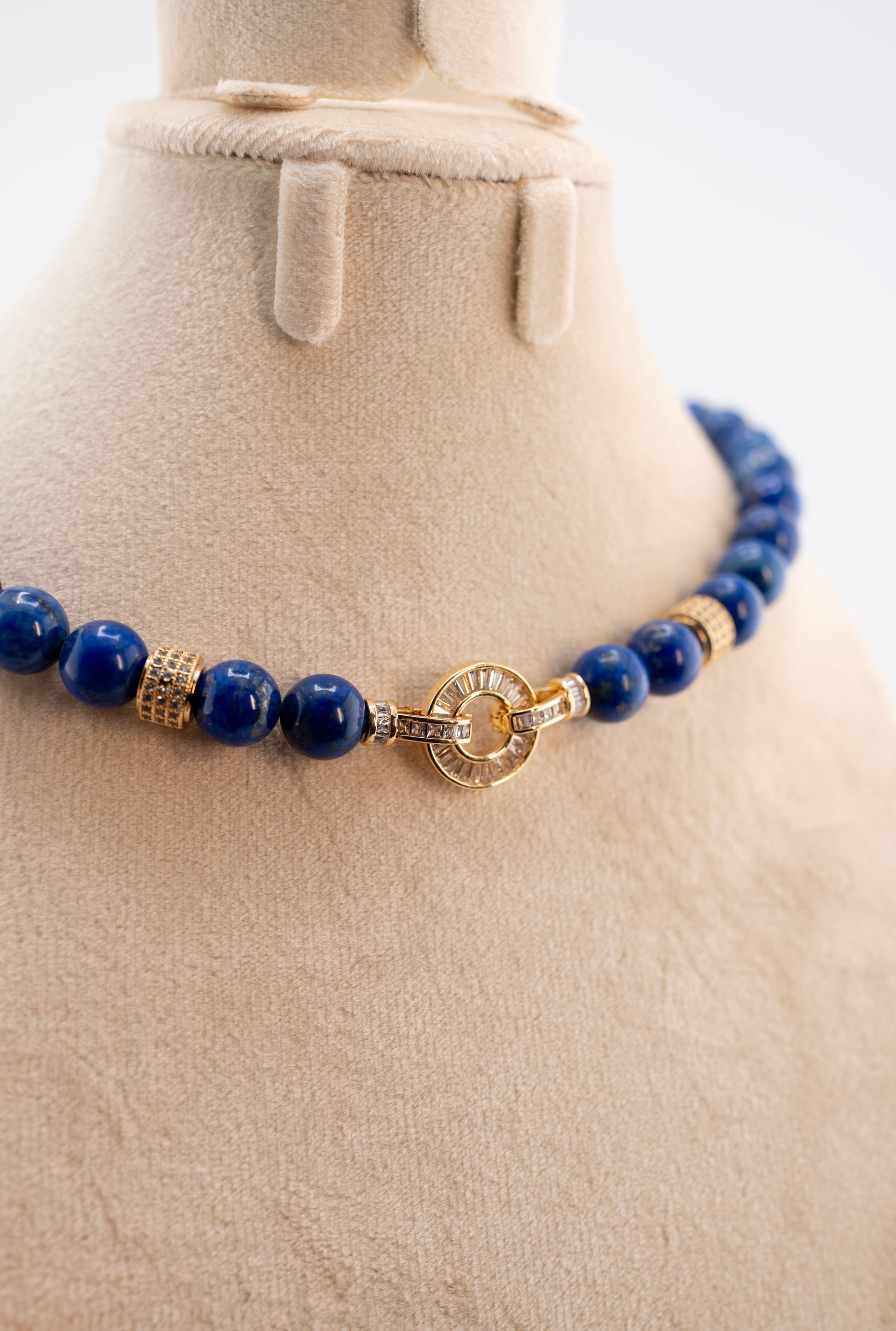 Lapis Lazuli Beaded Necklace with Gold Toggle Clasp – Natural Blue Gemstone Jewelry for Women – Handmade Statement Crystal Choker, Spiritual Healing Gift